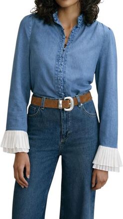 Mint Velvet Denim Contrast Cuff Blouse in Blue at Nordstrom, Size X-Large