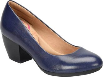 COMFORTIVA Womens Comfortiva Amora Pump Navy Leather Round Toe Slip On Block Heel RHS7708