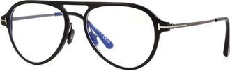 Tom Ford Eyeglasses Aviator Full Rim, Black Frame And Clear/blue-Light Block Lenses Lens Ft5972-B005