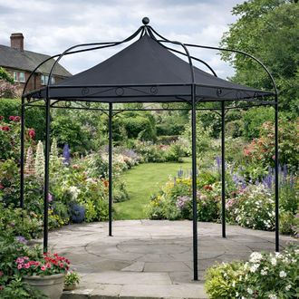 PRIMROSE Harlington Deluxe Steel Frame Gazebo With Roof Canopy in Dark Grey