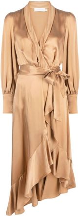Zimmermann long-sleeve wrap silk midi dress - women - Silk - 0 - Neutrals