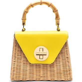 Frances Valentine Mini Midge Woven Wicker & Leather Top Handle Bag in Yellow/Natural at Nordstrom