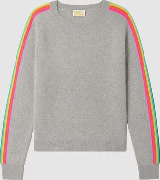 From Future Pull Col Rond Bandes Multicolores Gris Chin&eacute; Fonc&eacute;