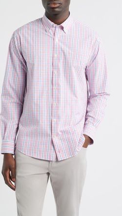 Johnnie-O Tinsley Plaid Everyday Performance Button-Down Shirt in Snapper at Nordstrom, Size Medium