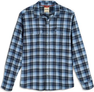 Simms Mens Gallatin Flannel LS Shirt, Kennebec Plaid Steel Blue, XXL