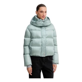 Patrizia Pepe Jassen, Dames, Blauw, L, Leer, Gevoerde jas met knopen