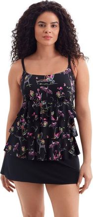 Longitude Faux Ruffle Skirtini Long Torso Swimsuit in Flamingo Hotel at Nordstrom, Size 16