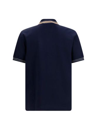 Ferragamo Striped Ribbed Collar Polo Shirt - Navy