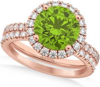 Allurez Peridot & Diamond Round-Cut Halo Bridal Set 14K Rose Gold (2.77ct)
