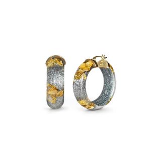 Gold & Honey Mini Leaf Lucite Hoop Earrings In Pixi Gold Leaf