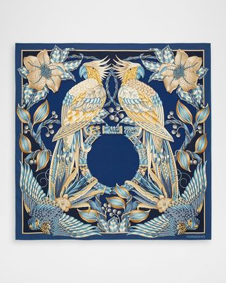 Ferragamo Parrots Print Silk Scarf