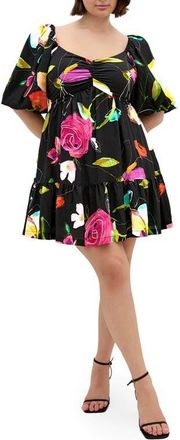 City Chic Mila Floral Print Minidress in Floral Sketch at Nordstrom, Size Xxl
