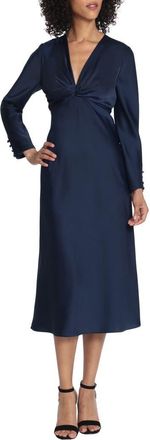 Maggy London Twist Neck Long Sleeve Midi Dress in Twilight/Navy at Nordstrom Rack, Size 8