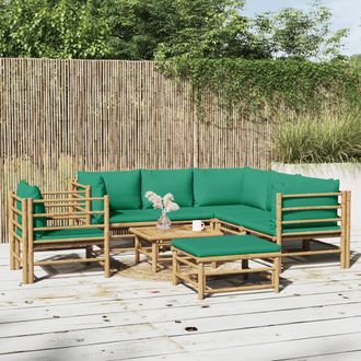 vidaXL Set De Muebles De Jard&iacute;n 8 Piezas Bamb&uacute; Con Cojines Verde Vidaxl