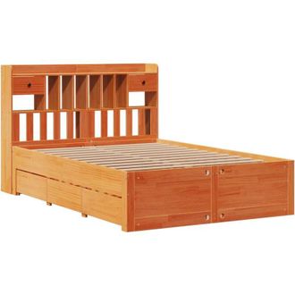 vidaXL Vidaxl - Cama Con Estanter&iacute;a Sin Colch&oacute;n Madera Maciza Marr&oacute;n 150x200 Cm