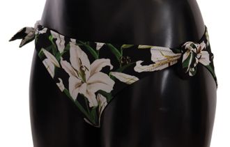 Dolce & Gabbana Womens Bikini Bottom Black Lily Print Swimsuit Swimwear Nylon Elastane Clothing