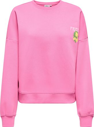Only Sweatshirt ONLY ONLLINY L/S O-NECK PRINT CS SWT, Damen, Gr. S, wild orchid print:fresh lemon, Sweatware, Obermaterial: 60% Baumwolle, 40% Polyester, b