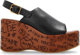 Chlo&eacute; Wedge Sandalen Maxime - Dames - Sleehakken - Zwart - 37 EU - Leer - Schoenen