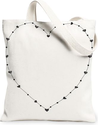 Generic Heart Pattern Canvas Tote Bags, Stylish Reusable Grocery Bags, Lightweight Washable Shoulder Strap Canvas for Everyday Use, White, 13x15 Inch