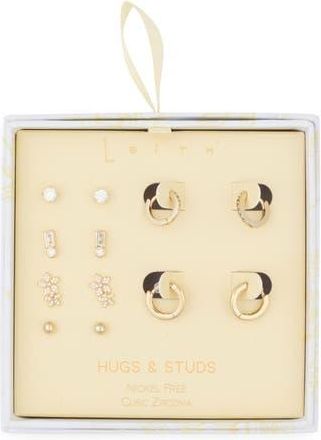 Leith Assorted 6-Pack Cubic Zirconia Earrings in Clear- Gold at Nordstrom Rack