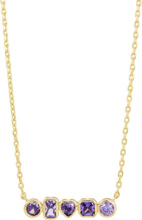 Savvy Cie Jewels GOLD PLATED OVER BRASS PURPLE CZ MULTI SHAPE DROP EARRINGS