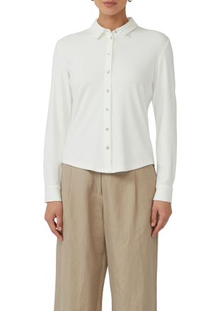 s.Oliver Black Label Hemdbluse S.OLIVER BLACK LABEL, Damen, Gr. 34, weiss (wei&szlig;), Jersey, Obermaterial: 94% Viskose, 6% Elasthan, unifarben, regular fit taillenbedeckt, Ma