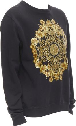 Versace black gold Barocco Hibiscus Medusa cotton crew sweater S