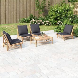 vidaXL Set De Muebles De Jard&iacute;n 5 Piezas Bamb&uacute; Con Cojines Gris Oscuro Vidaxl