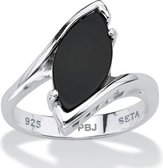 Palm Beach Jewelry Marquise-Shaped Genuine Onyx.925 Sterling Silver Classic Ring