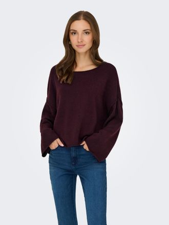 Jacqueline de Yong Strickpullover JDY JDYRUE LIFE L/S BOAT NECK PULL KNT NOOS, Damen, Gr. XL, maroon banner detail:melange, Strick, Obermaterial: 51% Polyester, 46% Poly