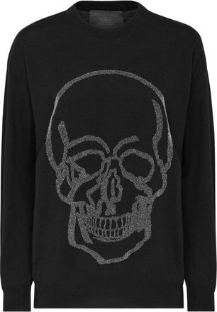 Philipp Plein Wool Pullover Round Neck LS - Dames - Ronde hals truien - Zwart - XL - Wol - Truien & Vesten