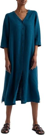 Seasalt Cornwall Word Posey Linen Button-Up Dress in Ocean Drift at Nordstrom, Size 16