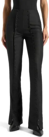Mani&egrave;re De Voir Therese Tailored Button Detail Trousers in Black at Nordstrom, Size 10