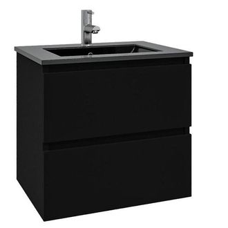 Saniclass Chaci Badkamermeubelset - 80x45x55cm - keramische wastafel mat zwart - 1 wasbak - 1 kraangat - 2 lades - mat zwart