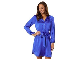 Lilly Pulitzer Saige Long Sleeve Dress Womens Dress Alba Blue : LG, Polyester