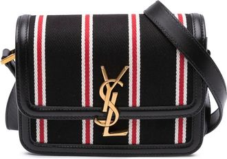 Saint Laurent Borsa a tracolla Solferino Satchel In Box piccola in tela a righe 2021 - Nero
