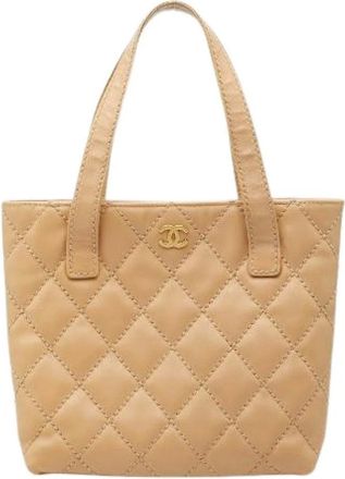 Chanel Pre-owned Tote Bags, female, Beige, Size: ONE SIZE Pre-owned Coco Mark Wild Stitch Leather Handbag