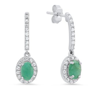MAX + STONE Sterling Silver Oval Genuine Gemstone and White Topaz Drop Earrings
