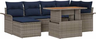 vidaXL Conjunto De Sof&aacute; De Jard&iacute;n 7 Uds. Gris Y Azul Marino Vidaxl