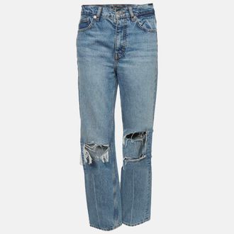Maje Blue Denim Loose Fit Ripped Jeans S/waist
