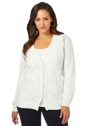 Jessica London Crochet Button-front Cardigan in White at Nordstrom, Size Medium