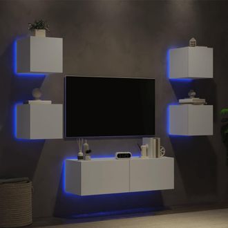vidaXL Vidaxl - Muebles De Tv De Pared Con Luces Led 5 Piezas Blanco