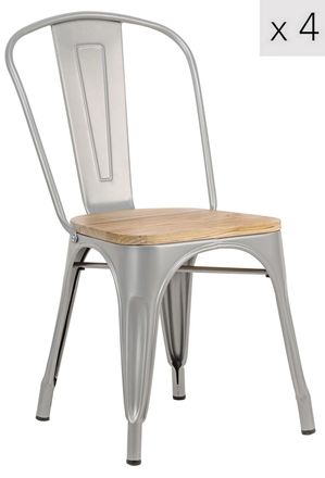 Nordlys Set of 4 Industrial Metal Wood Dining Chairs in Grey