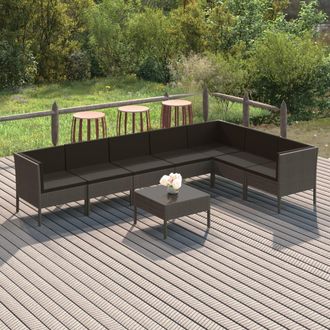 vidaXL Set De Muebles De Jard&iacute;n 8 Pzas Y Cojines Rat&aacute;n Sint&eacute;tico Gris Vidaxl