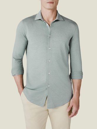 Luca Faloni Marine Green Silk-Cotton Como Shirt