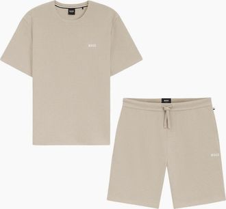 HUGO BOSS Mens Waffle Embroidered Logo Beige Shorts Set - Cream - Size: 39/38/32