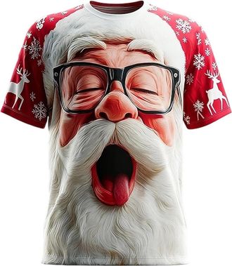 Generic Men Christmas T-Shirts Winter Xmas Tunic Tops Classic Santa Claus Meme Expression Pullover Tshirt Breathable Cartoon Printed Round Neck Streetwear(X01