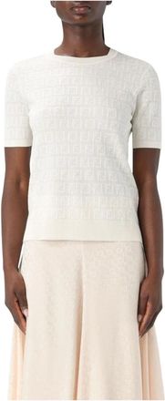 Fendi T-Shirts, female, White, S, Short Sleeves Knit Top Classic White