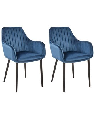 Beliani Conjunto de 2 sillas de comedor terciopelo azul oscuro