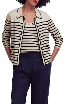 Boden Liz Stripe Collar Cardigan in Ivory/Navy at Nordstrom, Size X-Small